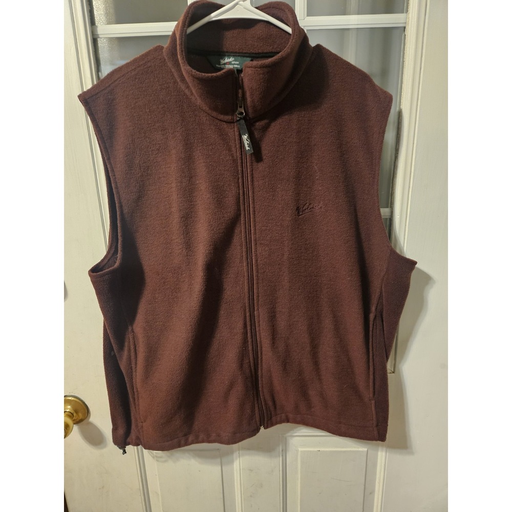Woolrich Polynesian Men XL Fleece Vest Maroon Thistle Full Zip Pockets 18031